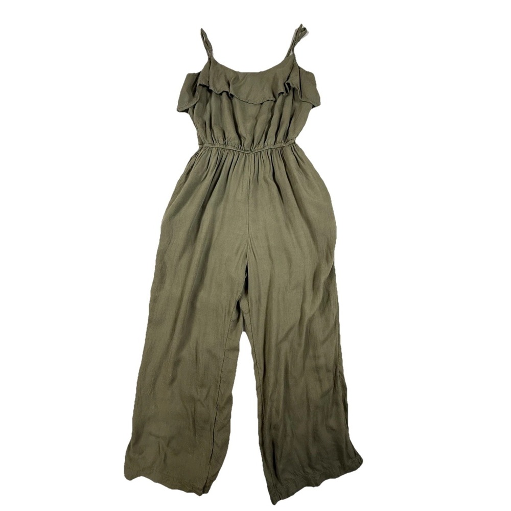 Abercrombie & Fitch‎ XS Olive Green Wide Leg Jumpsuit Ruffle Elastic Waist